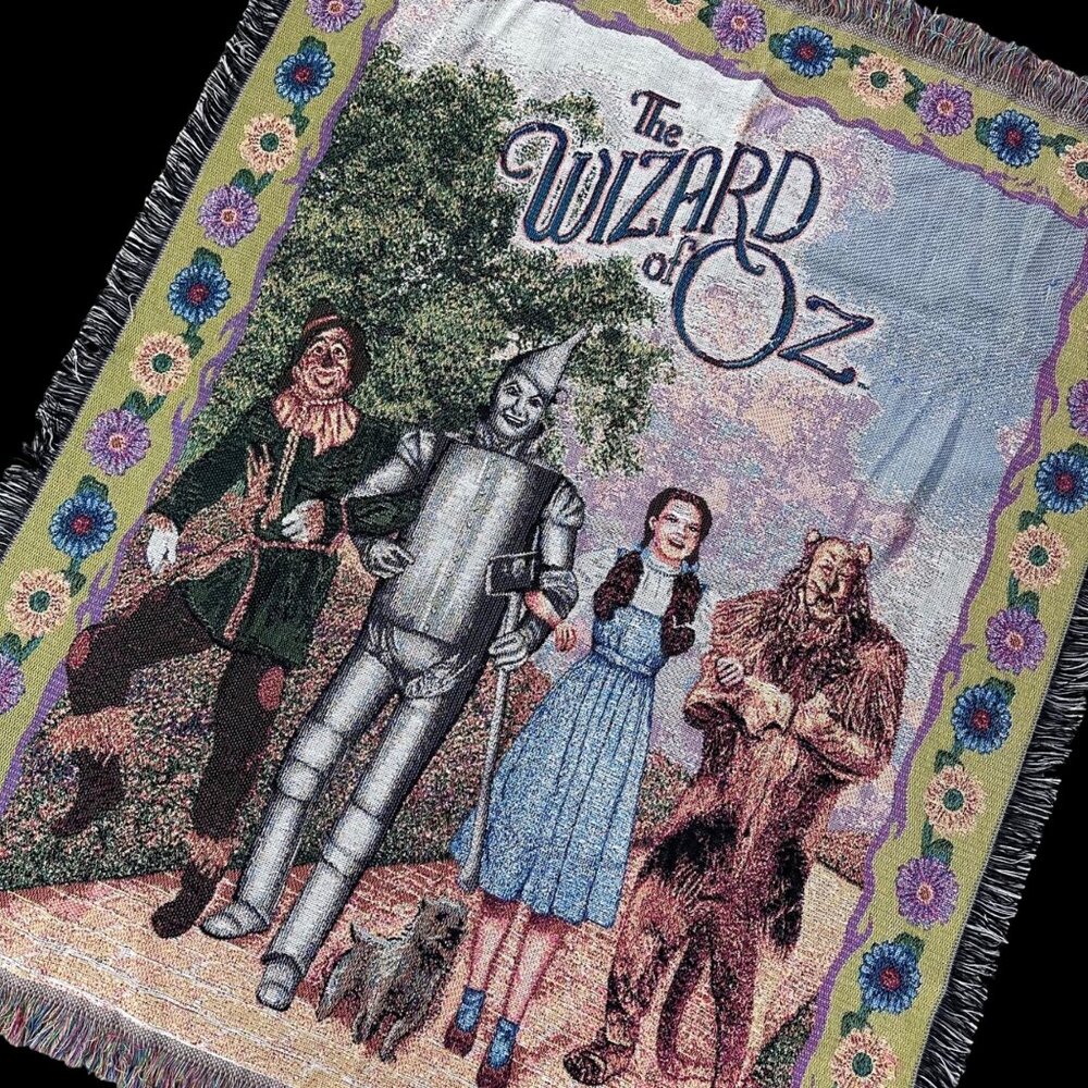 Vintage Wizard Of Oz Tapestry Throw Blanket 2002 Fringe Acrylic USA Dorothy